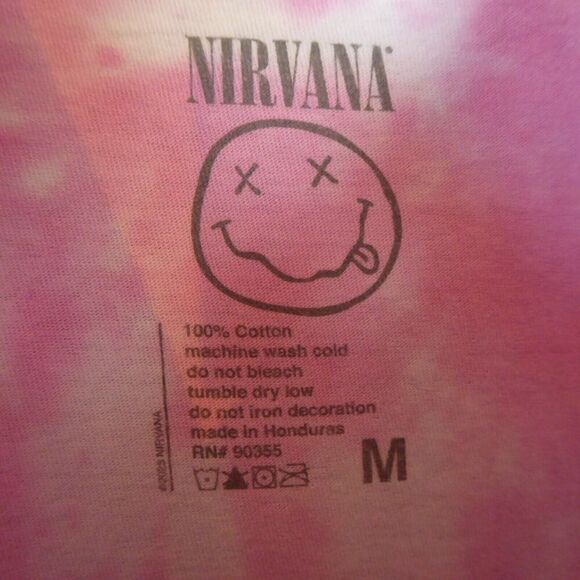 Nirvana Shirt Men's Medium Pink Short Sleeve Music Smiley Graphic Tie Dye - Picture 3 of 7